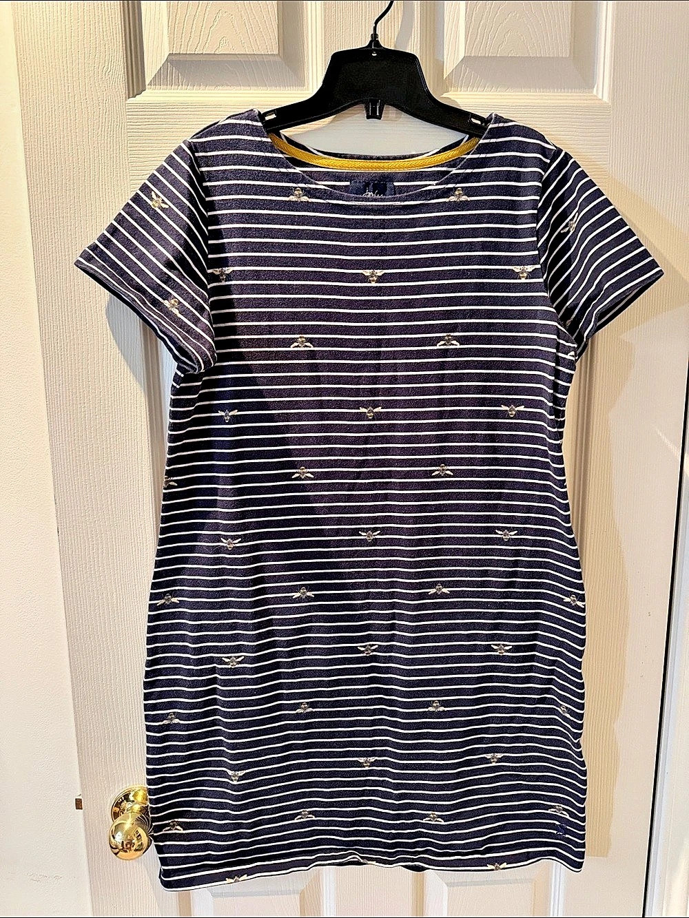 172 - Joules Riviera Bee Stripe Jersey Dress Purple & White Size 10